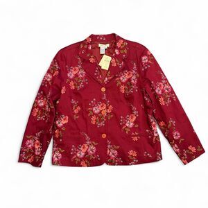 NWT Coldwater Creek Women’s XXL Embroidered Floral Blazer Jacket Red